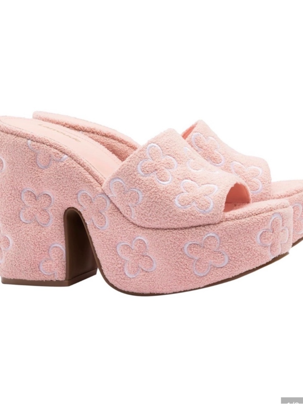 Larroude Pink Terrycloth Floral Platform Slide Heels. New, box included.